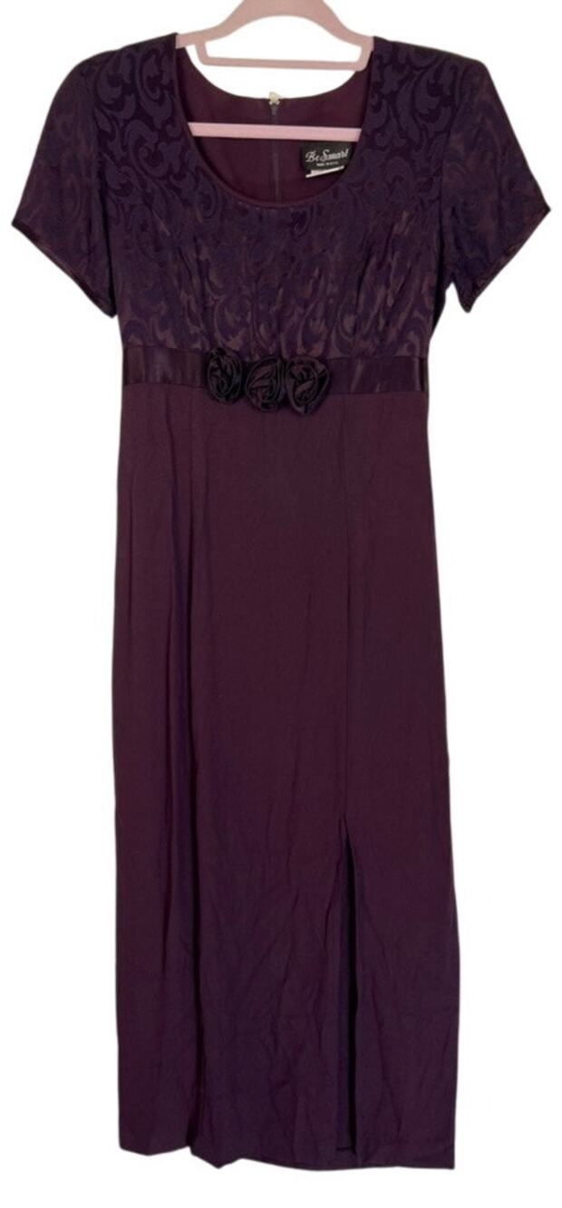 Be Smart Purple Short Sleeve Empire Waist Maxi Glam Wedding Event Dress Size 6